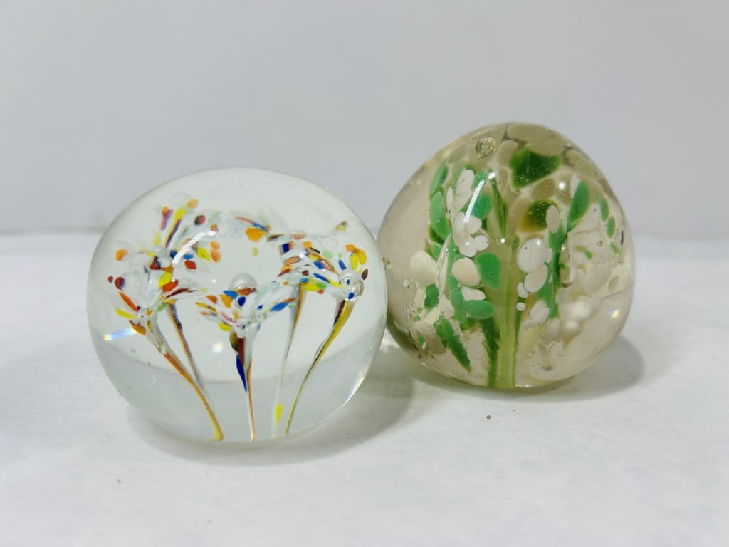 Art Glass Paperweights with Internal Floral Designs (1 of 4)