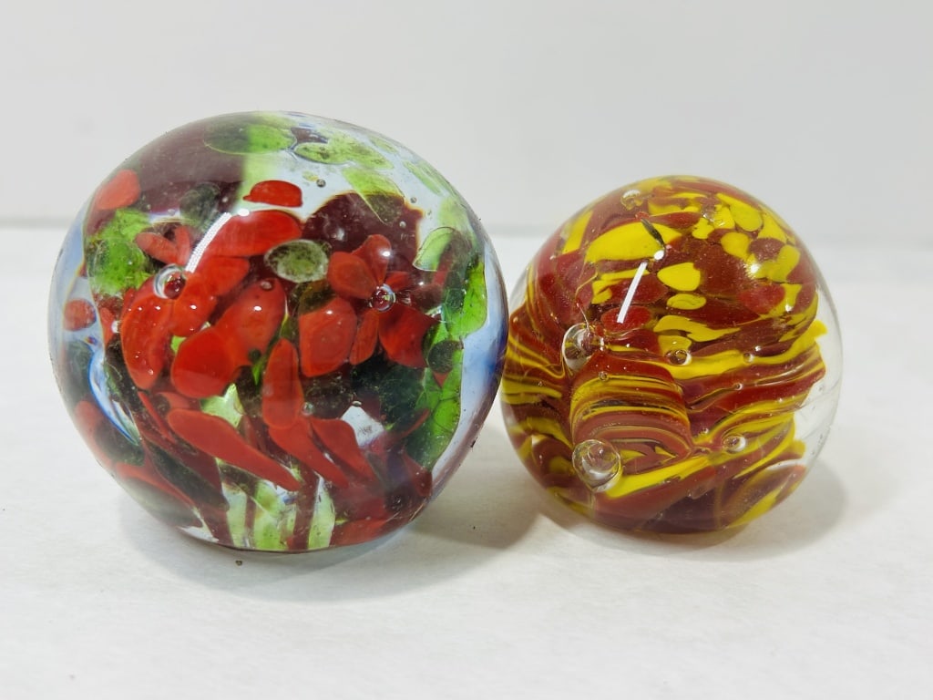 Two Art Glass Paperweights with Lampwork and Swirl Motifs (1 of 3)