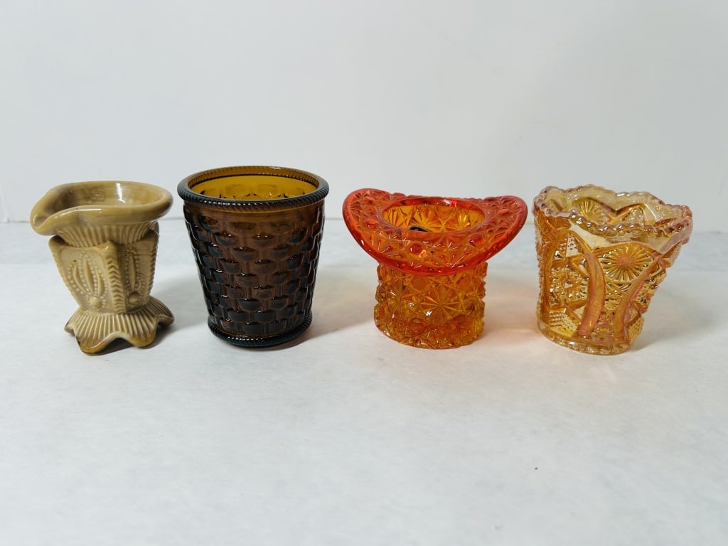 A Collection of Vintage Pressed Glass Toothpick Holders and an Old Virginia Glass Top Hat Whimsey (1 of 8)