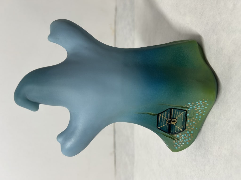 Fenton Art Glass Kim Barley Signed OOAK Seascape Halloween Ghost Figurine - 2