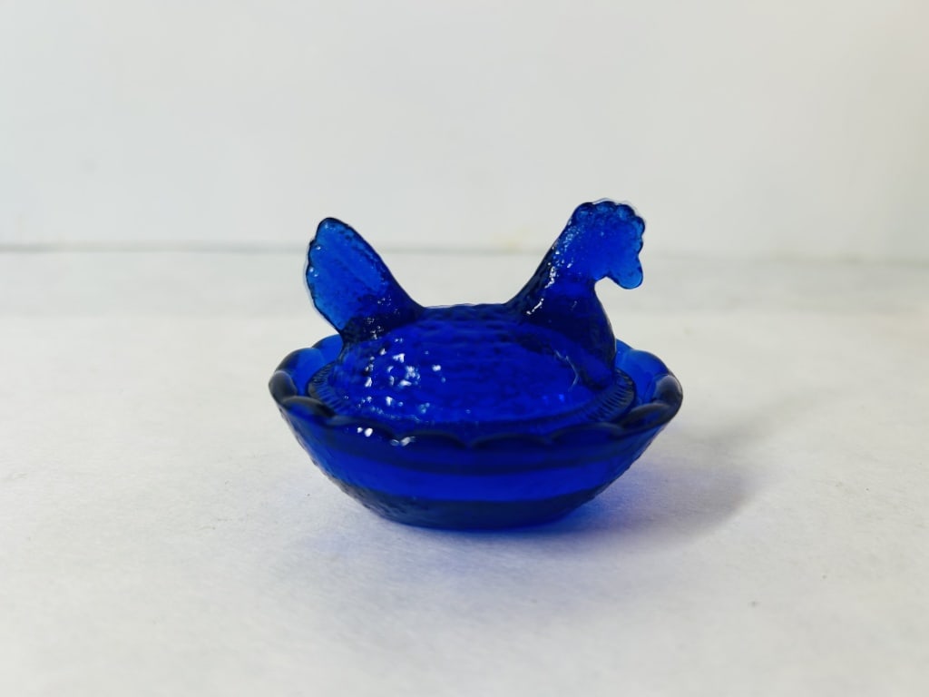 Cobalt Blue Miniature Glass Hen on Nest Covered Salt Cellar (1 of 2)