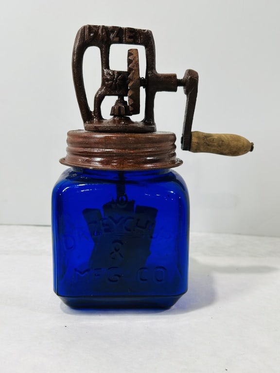 Antique Dazey Cobalt Blue Glass Butter Churn St. Louis Missouri Dated 1922 (1 of 6)