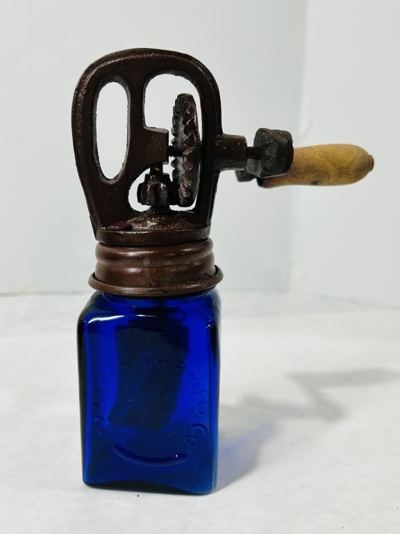 Vintage The Arco Co. Cobalt Blue Glass Miniature Butter Churn (1 of 1)