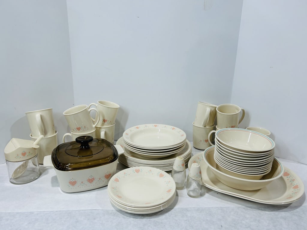 A Set of Ceramic Dinnerware in the Style of Corelle Forever Yours (1 of 10)