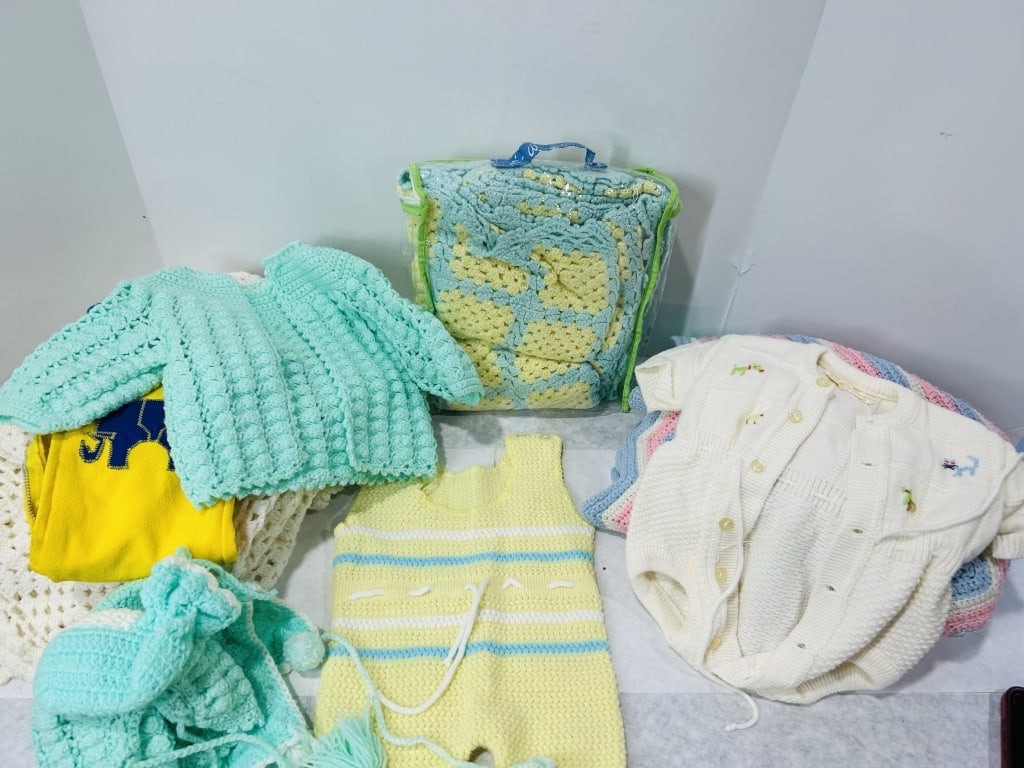 A Collection of Vintage Hand-Knit and Crocheted Baby Clothing and Nursery Blankets (1 of 5)