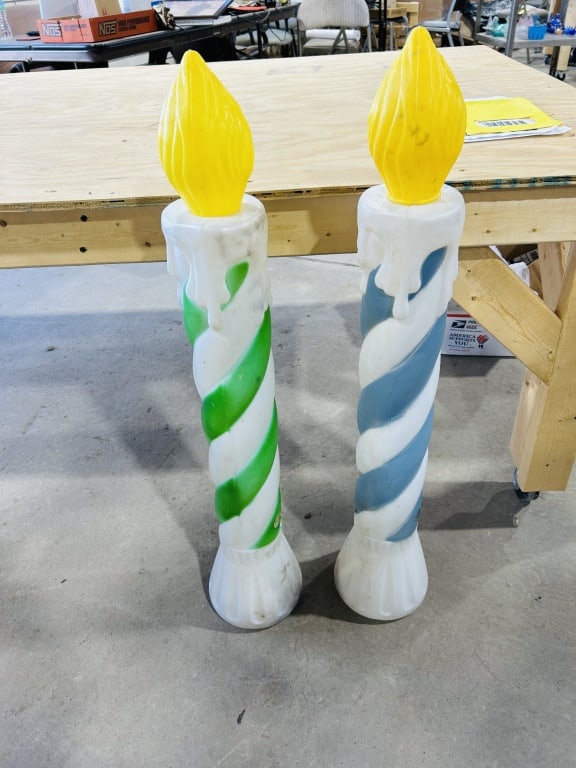 A Pair of Vintage Striped Plastic Blow Mold Holiday Candle Decorations (1 of 2)