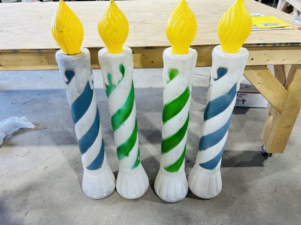 A Collection of Vintage Holiday Blow-Mold Striped Plastic Candle Lawn Decorations (1 of 2)
