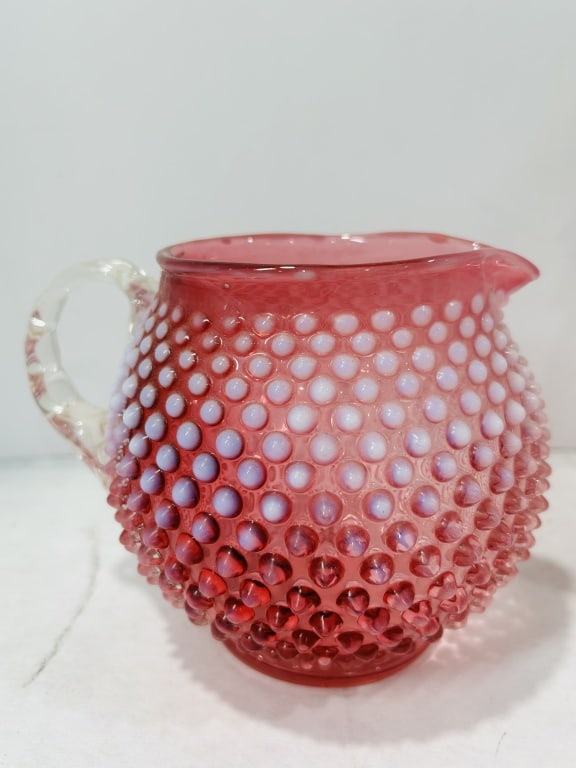 Vintage Cranberry Opalescent Hobnail Glass Pitcher Fenton (1 of 2)