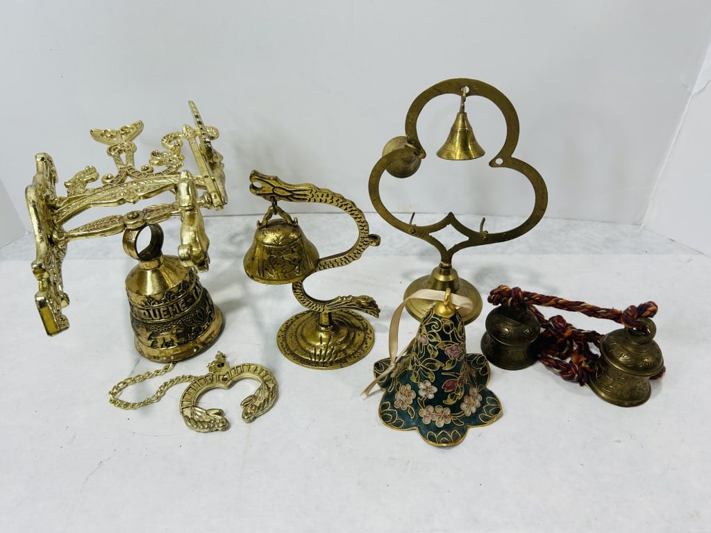 An Assortment of Decorative Brass Bells and Bell Stands (1 of 6)