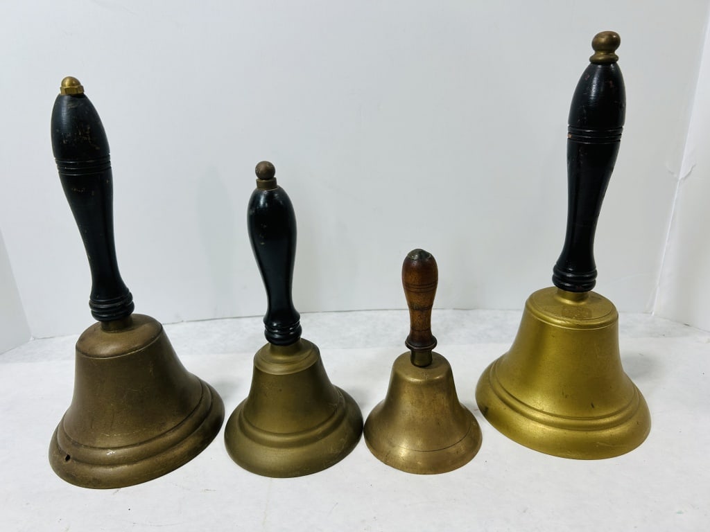 A Set of Four Graduated Cast Brass Handbells with Turned Wood Handles (1 of 2)