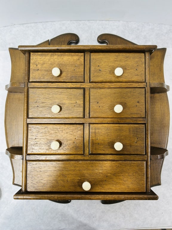 Vintage Wooden Wall-Hanging Seven-Drawer Spice Cabinet with Side Shelves (1 of 2)