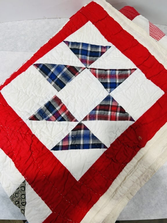 Mid-20th Century Hand-Quilted Scrap Quilt in Shoofly Variation Pattern (1 of 4)