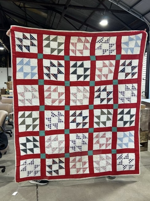 Mid-20th Century Hand-Quilted Scrap Quilt in Shoofly Variation Pattern (1 of 3)