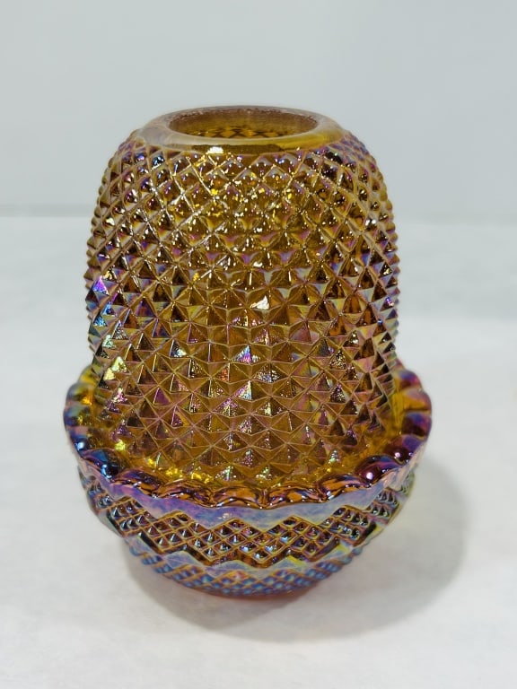 Mosser Marigold Carnival Glass Diamond Point Fairy Lamp (1 of 3)