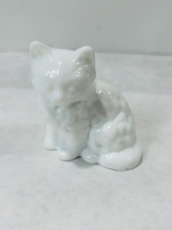 Attributed to Mosser Glass White Milk Glass Fluffy Kitty Figurine (1 of 4)