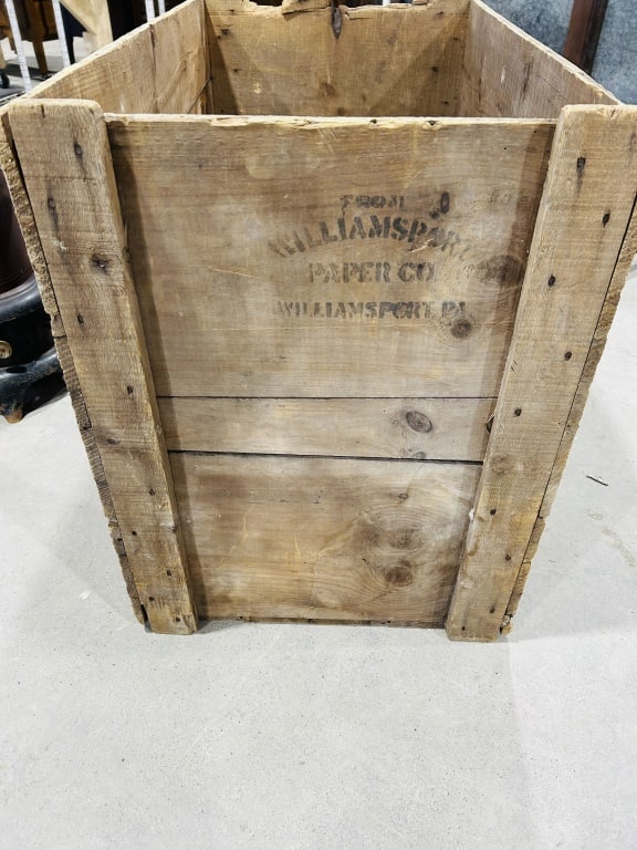 Vintage Williamsport Paper Co. Industrial Wooden Shipping Crate (1 of 4)