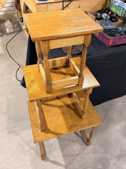 Trio of Jacobean Style Oak Nesting Side Tables (1 of 2)