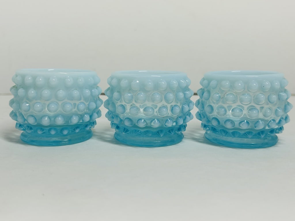 FENTON BLUE OPALESCENT GLASS JARS (1 of 3)