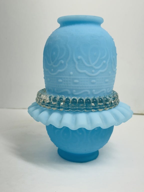 FENTON BLUE SATIN FAIRY LAMP, 1970S (1 of 10)