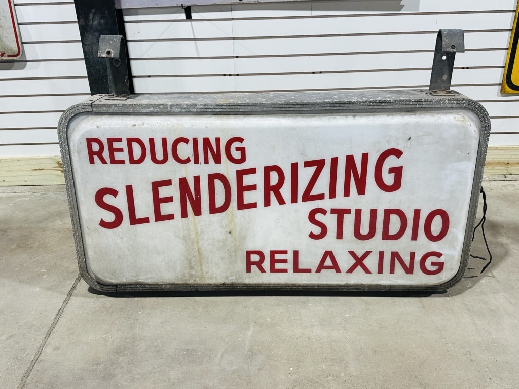 METAL SLENDERIZING STUDIO SIGN, CIRCA 1950 (1 of 2)