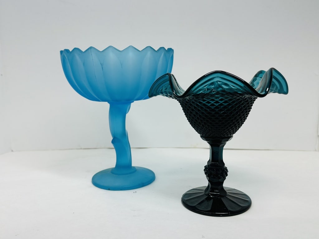 AMERICAN BLUE GLASS COMPOTES, C. 1960 (1 of 7)