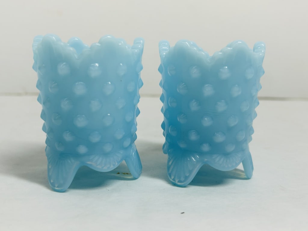 FENTON BLUE HOBNAIL HOLDERS (1 of 5)