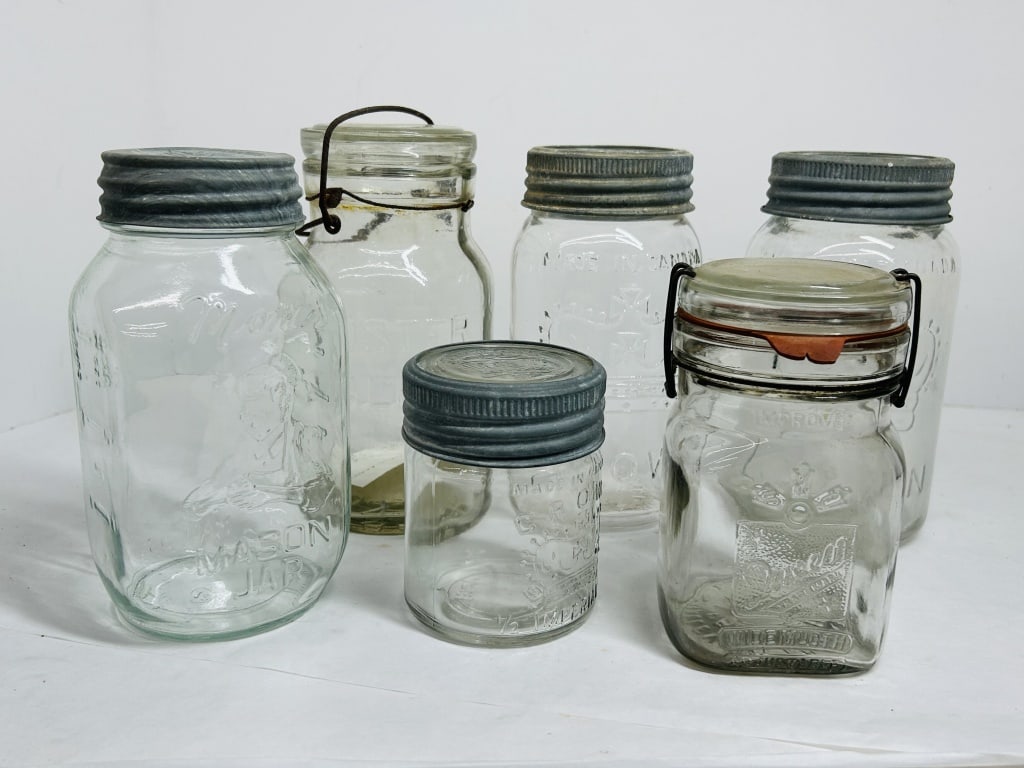 ASSORTED MAKERS SIX GLASS CANNING JARS 1900 (1 of 18)