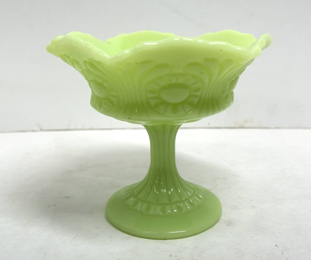 FENTON LIME SATIN COMPOTE, 1970S (1 of 4)