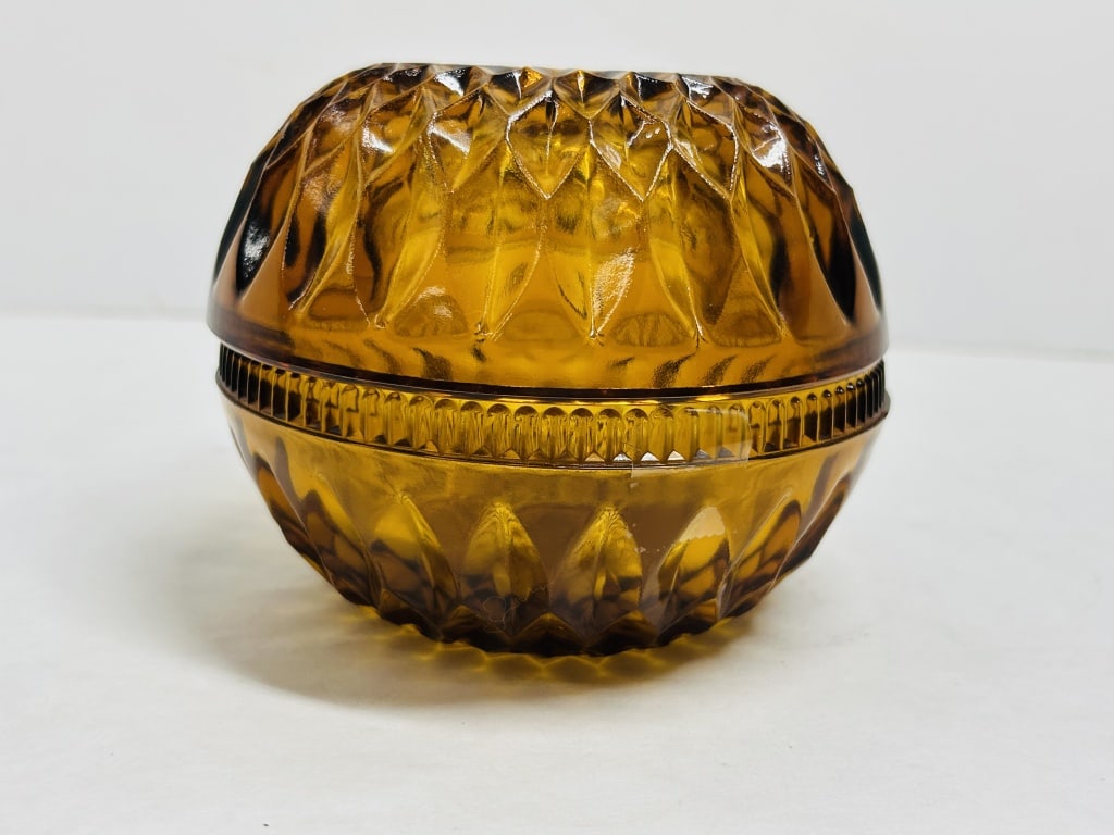 INDIANA GLASS AMBER PRESSED GLASS JAR, C. 1960 (1 of 4)