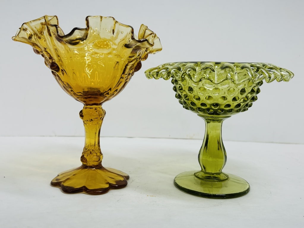 FENTON, TWO ART GLASS COMPOTES, 1970S (1 of 7)