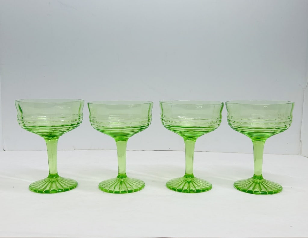 HOCKING GREEN URANIUM COUPES, 1930S (1 of 6)