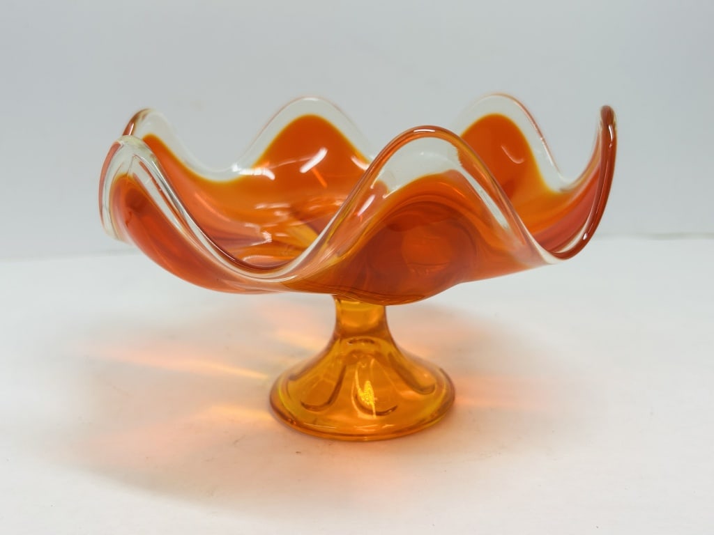 ATTRIBUTED VIKING, PERSIMMON GLASS COMPOTE, 1960S (1 of 3)