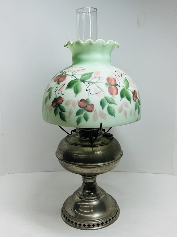 RAYO HAND-PAINTED NICKEL LAMP CIRCA 1900 (1 of 7)