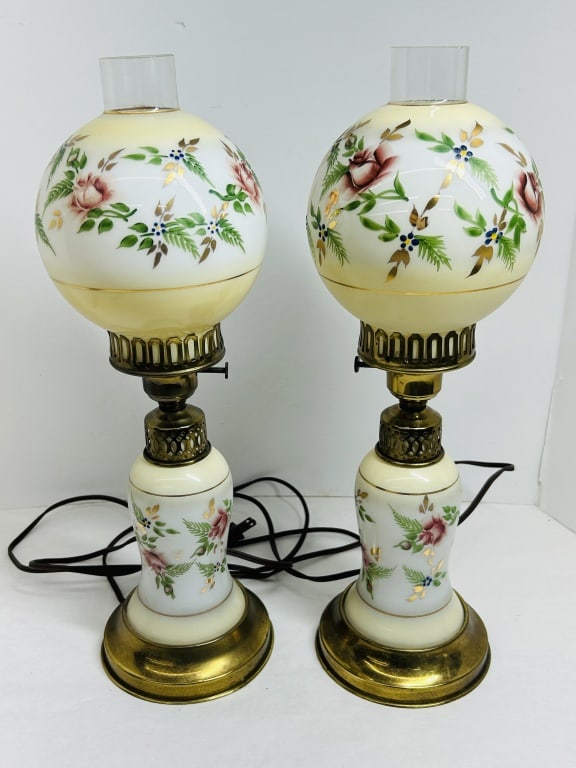 PAIR GWTW STYLE GLASS LAMPS, MID-CENTURY (1 of 8)
