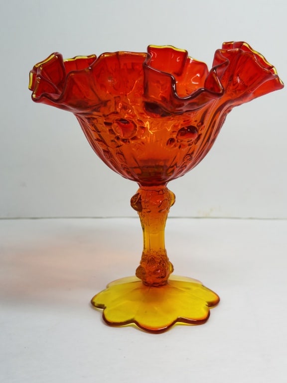 FENTON AMBERINA CADMIUM GLASS COMPOTE (1 of 6)