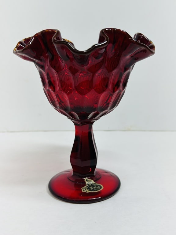 FENTON RUBY AMBERINA GLASS COMPOTE, CIRCA 1970 (1 of 7)
