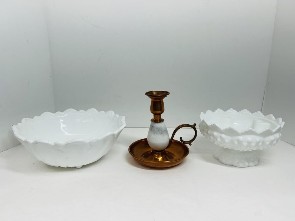 FENTON MILK GLASS METALWARE TRIO VINTAGE (1 of 11)