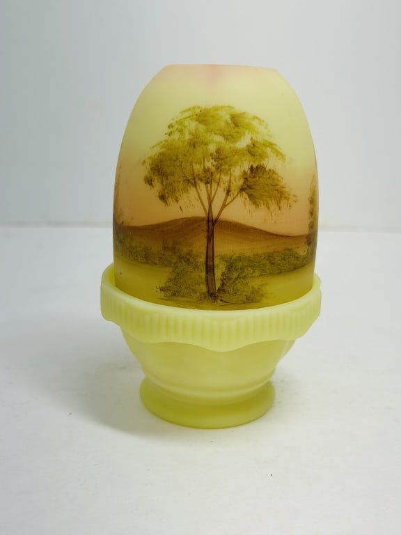 FENTON URANIUM CUSTARD GLASS FAIRY LAMP, LATE 20TH CENTURY (1 of 6)