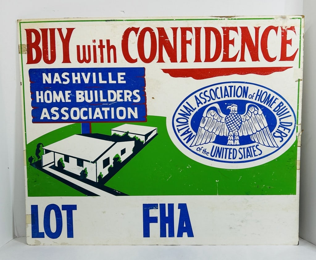 NASHVILLE HOME BUILDERS ASSOCIATION BOARD SIGN, MID-CENTURY (1 of 3)