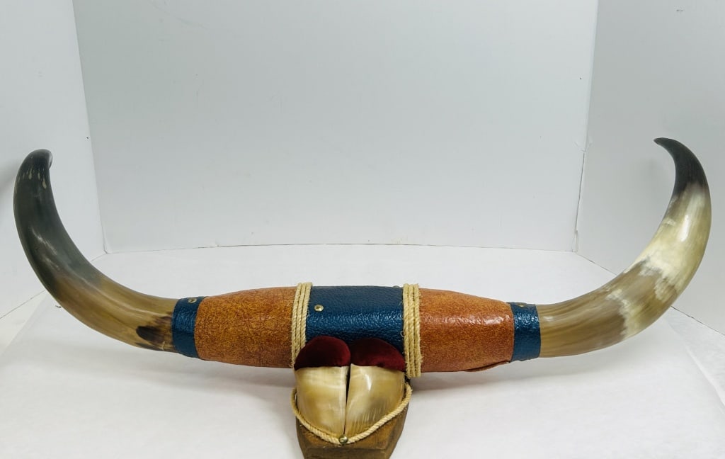 VINTAGE MOUNTED STEER HORNS AND HOOVES (1 of 4)