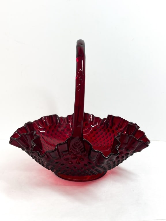 Fenton Ruby Red Amberina Hobnail Glass Basket with Applied Handle (1 of 6)