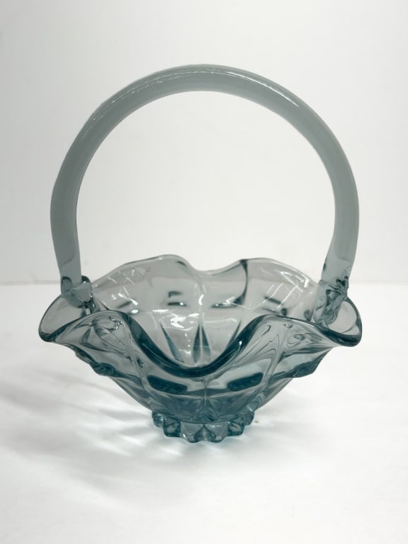 FENTON BLUE VALENCIA GLASS BASKET, 1980S (1 of 6)