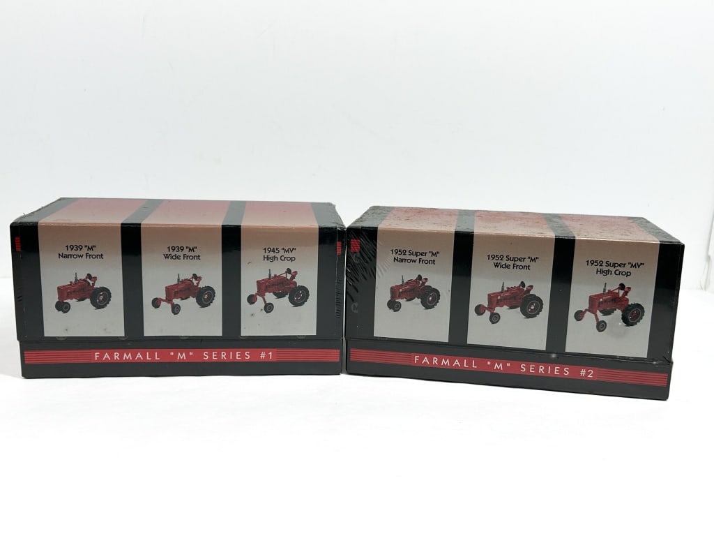 ERTL DIE-CAST FARMALL SETS 1995: ERTL 1:64 scale die-cast collector sets representing historical McCormick-Deering Farmall M series tractors. This collection includes Series #1 and Series #2, featuring six unique models dating from 1