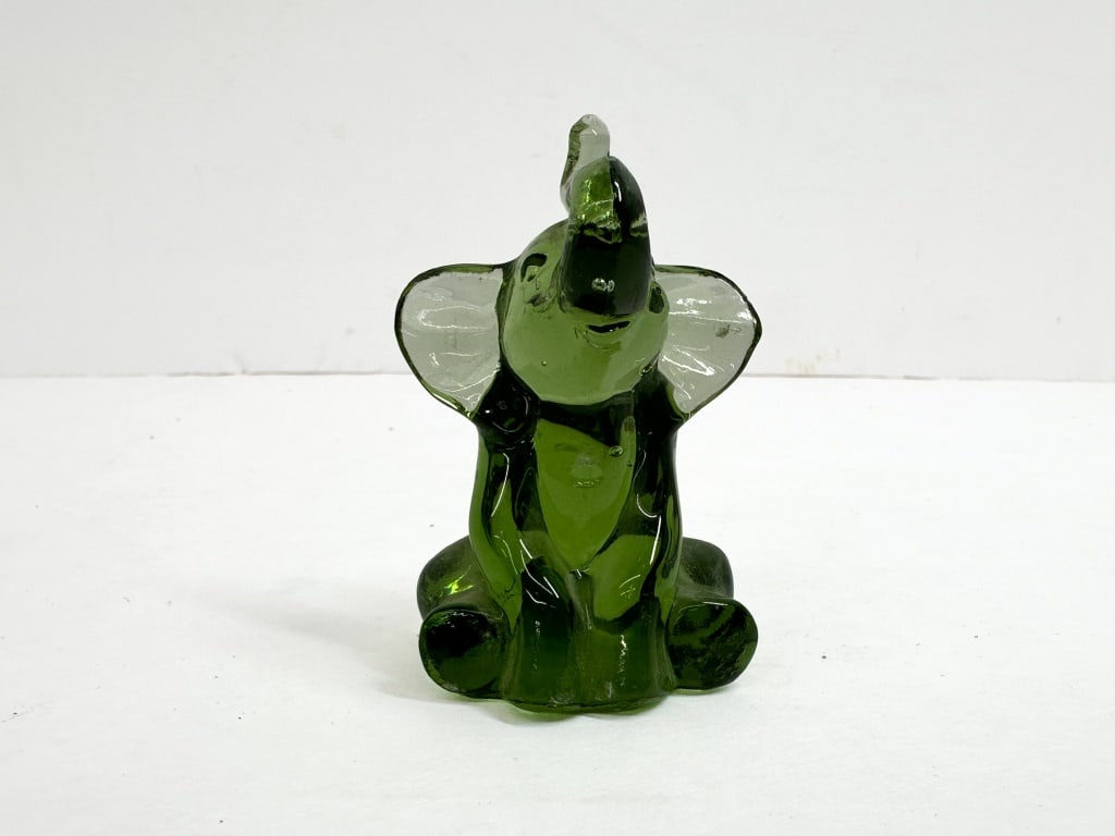 SUMMIT GREEN GLASS ELEPHANT FIGURINE: .