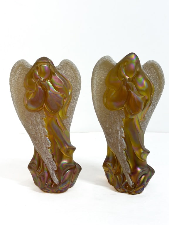 FENTON PAIR AUTUMN GOLD GLASS ANGELS 1990S (1 of 6)