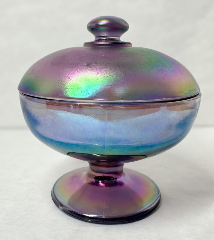 FENTON AMETHYST CARNIVAL GLASS COMPOTE, 1970S (1 of 6)