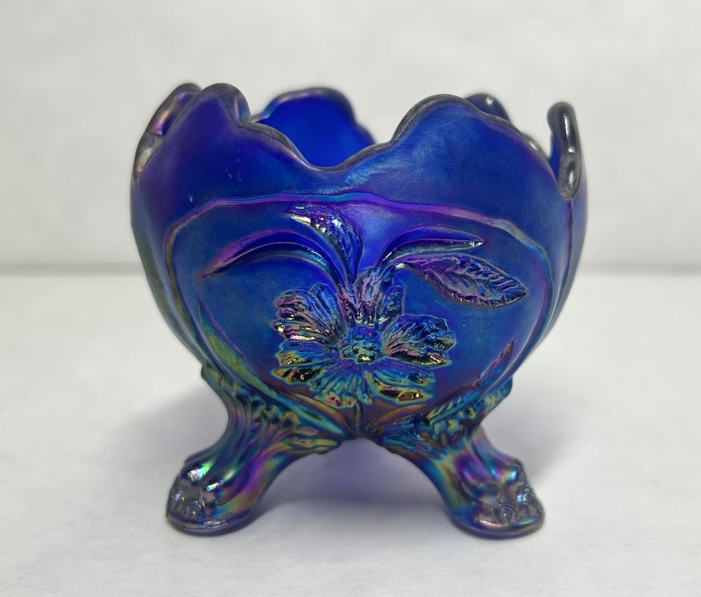 GIBSON BLUE CARNIVAL GLASS BOWL, 1980S (1 of 5)