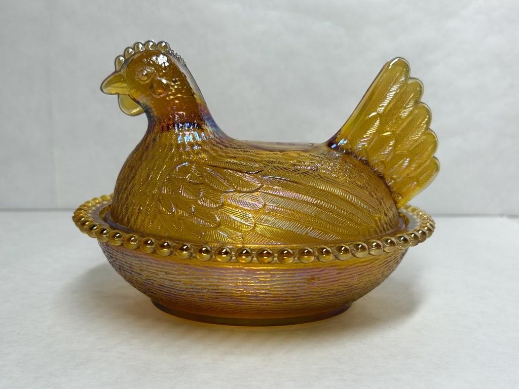INDIANA GLASS AMBER CARNIVAL HEN ON NEST (1 of 7)