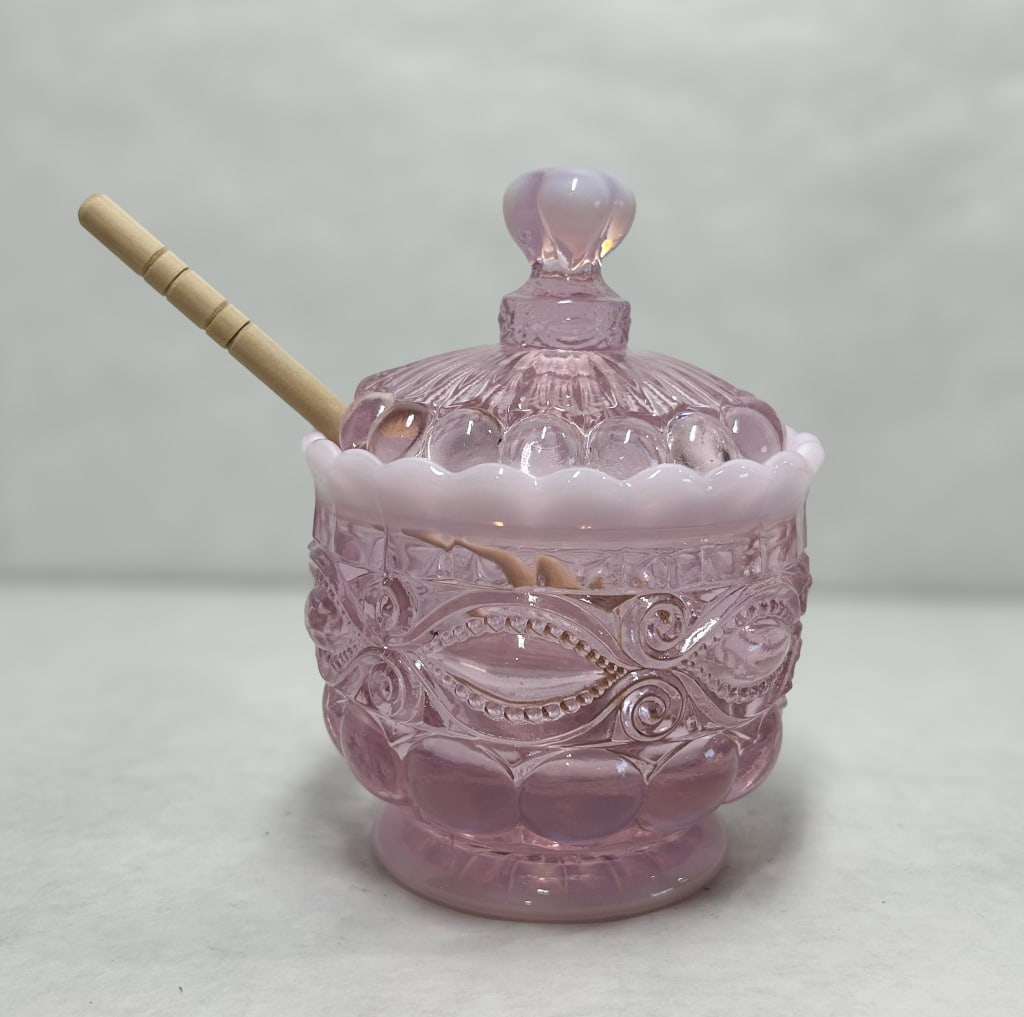 MOSSER EYE WINKER OPALESCENT GLASS HONEY POT (1 of 9)
