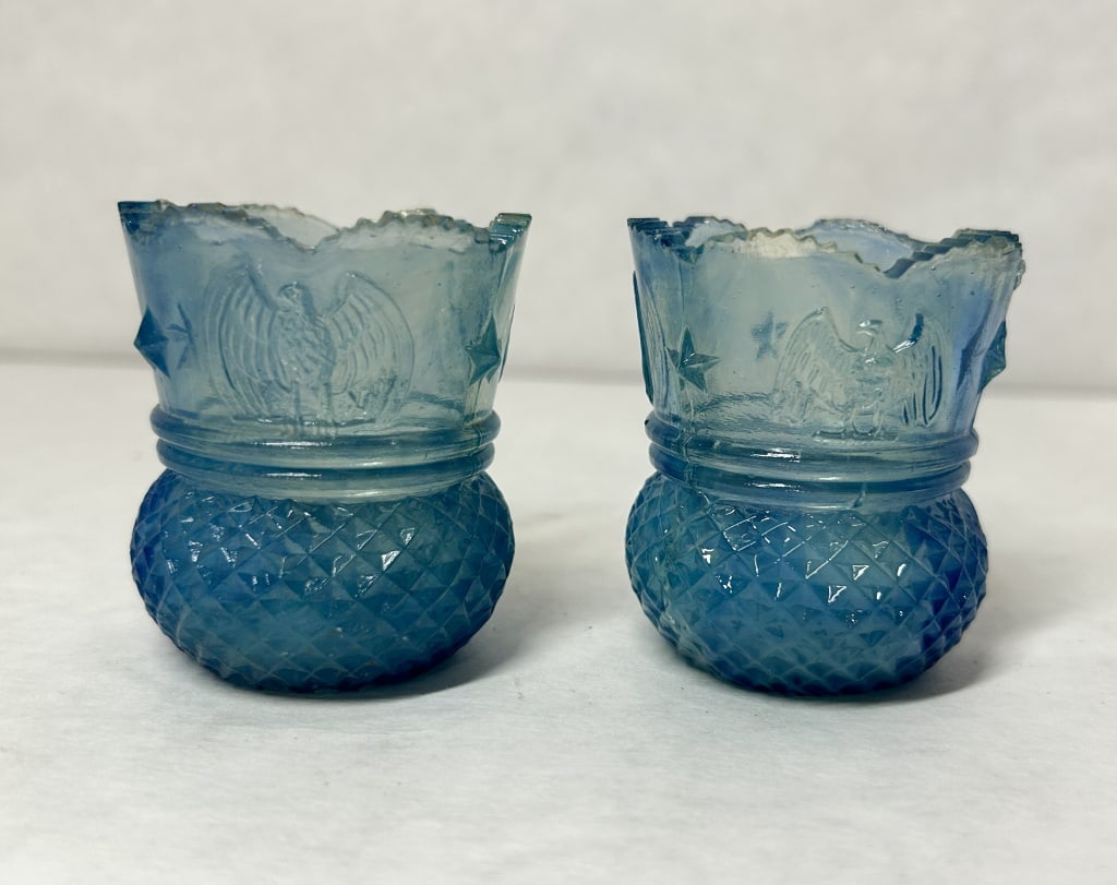 PAIR EAGLE STAR URANIUM GLASS HOLDERS (1 of 6)